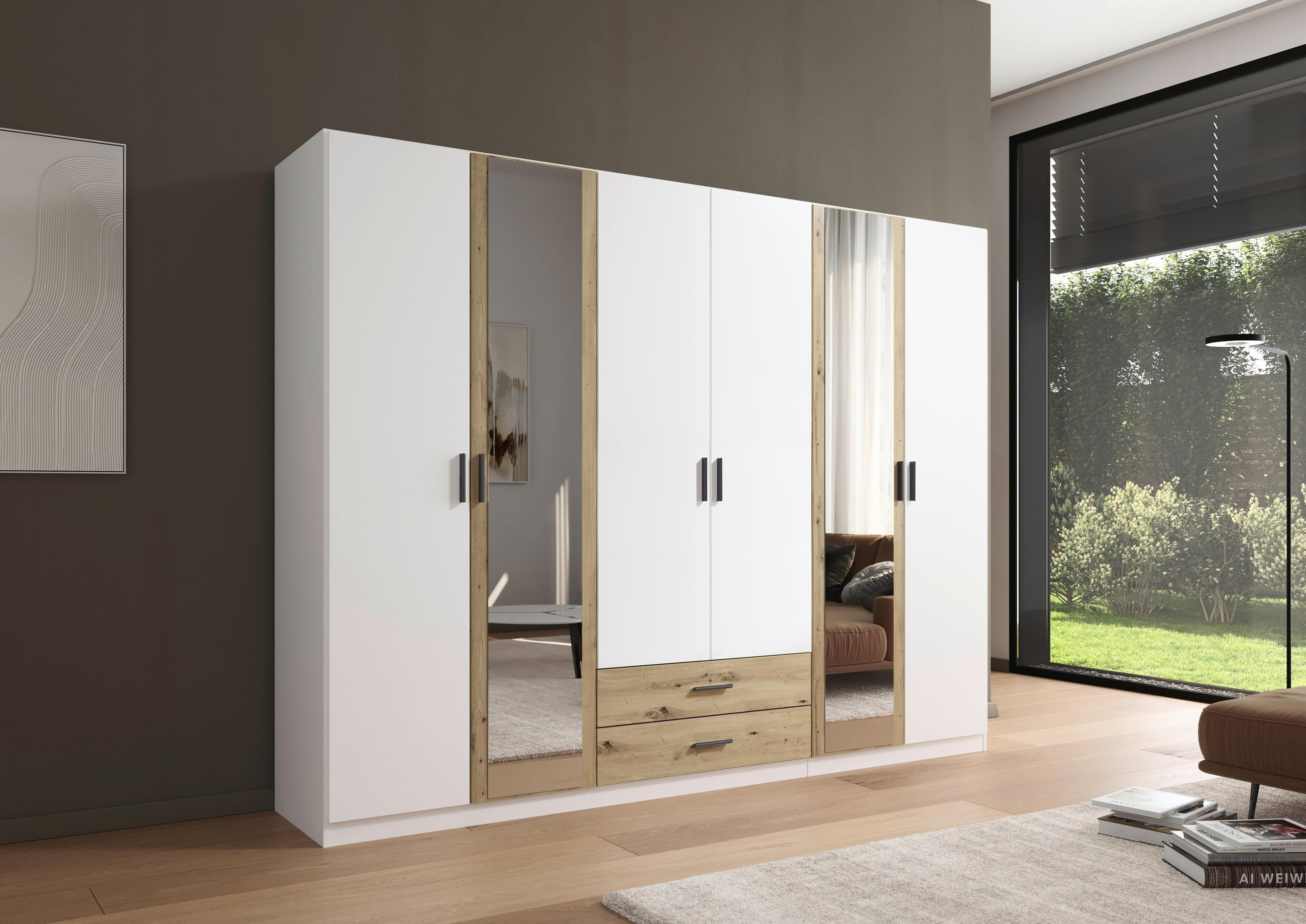 KLEIDERSCHRANK 271/210/54 cm 6-türig Weiß, Eiche Artisan  - Weiß/Eiche Artisan, KONVENTIONELL, Holzwerkstoff/Kunststoff (271/210/54cm) - Rauch Möbel