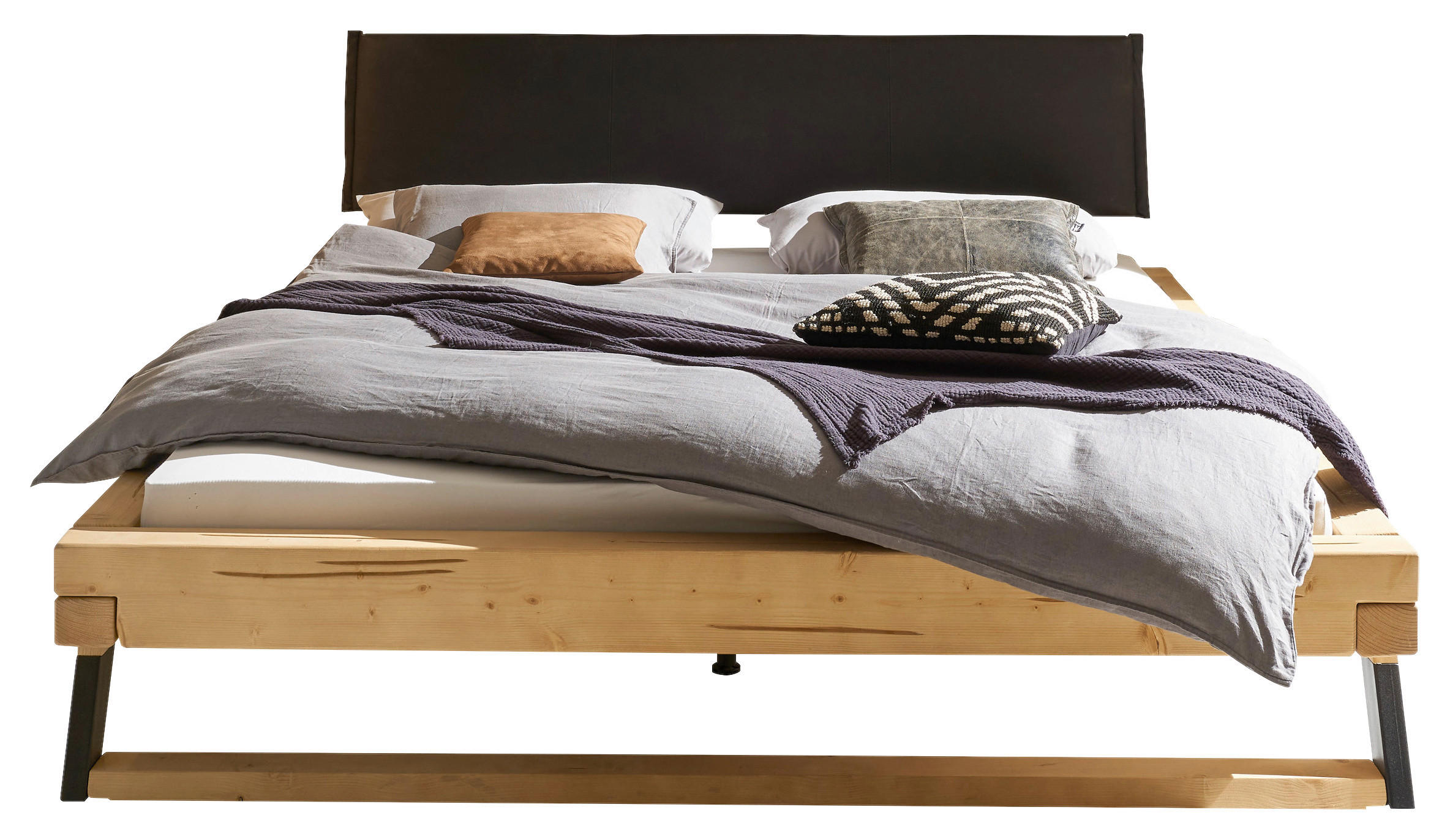 Thumbnail - Mid.you Bett, Fichte, Holz, Fichte, massiv, Höhe ca. nicht begrenzt cm, 180x200 cm, gepolstertes Kopfteil, für Lattenros...