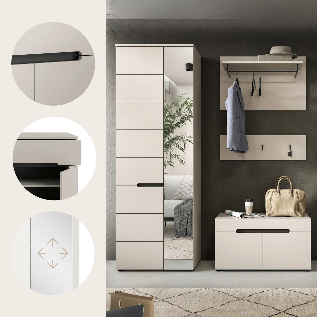 GARDEROBE 3-teilig  in 160/190/37 cm  - Kaschmir/Grau, Design, Holzwerkstoff (160/190/37cm) - MID.YOU