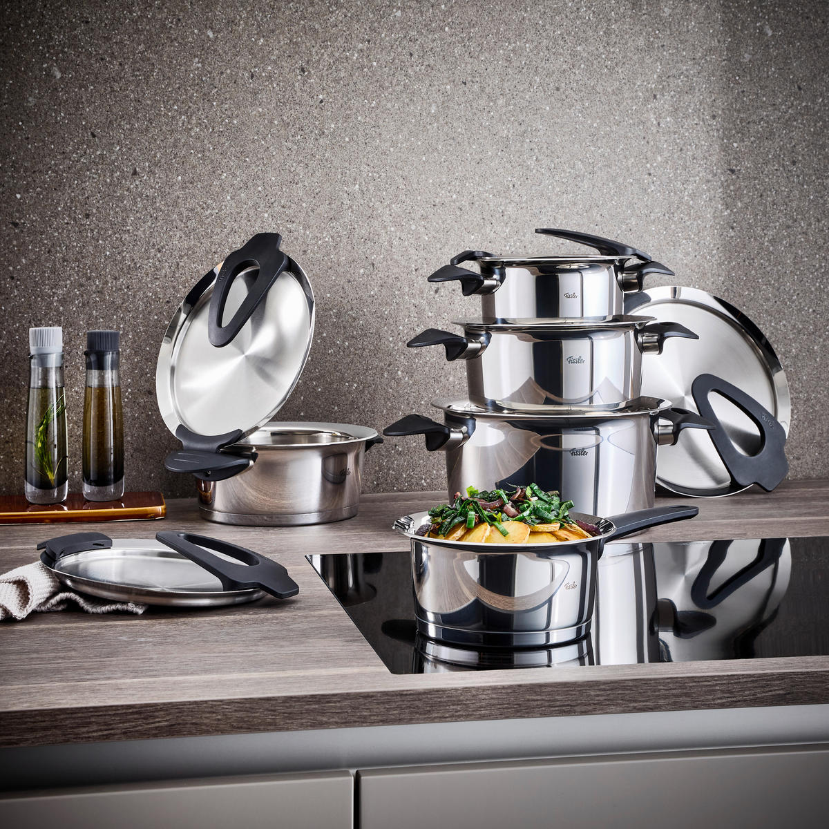 KOCHTOPFSET INTENSA 5-teilig  - Silberfarben, Basics, Metall - Fissler