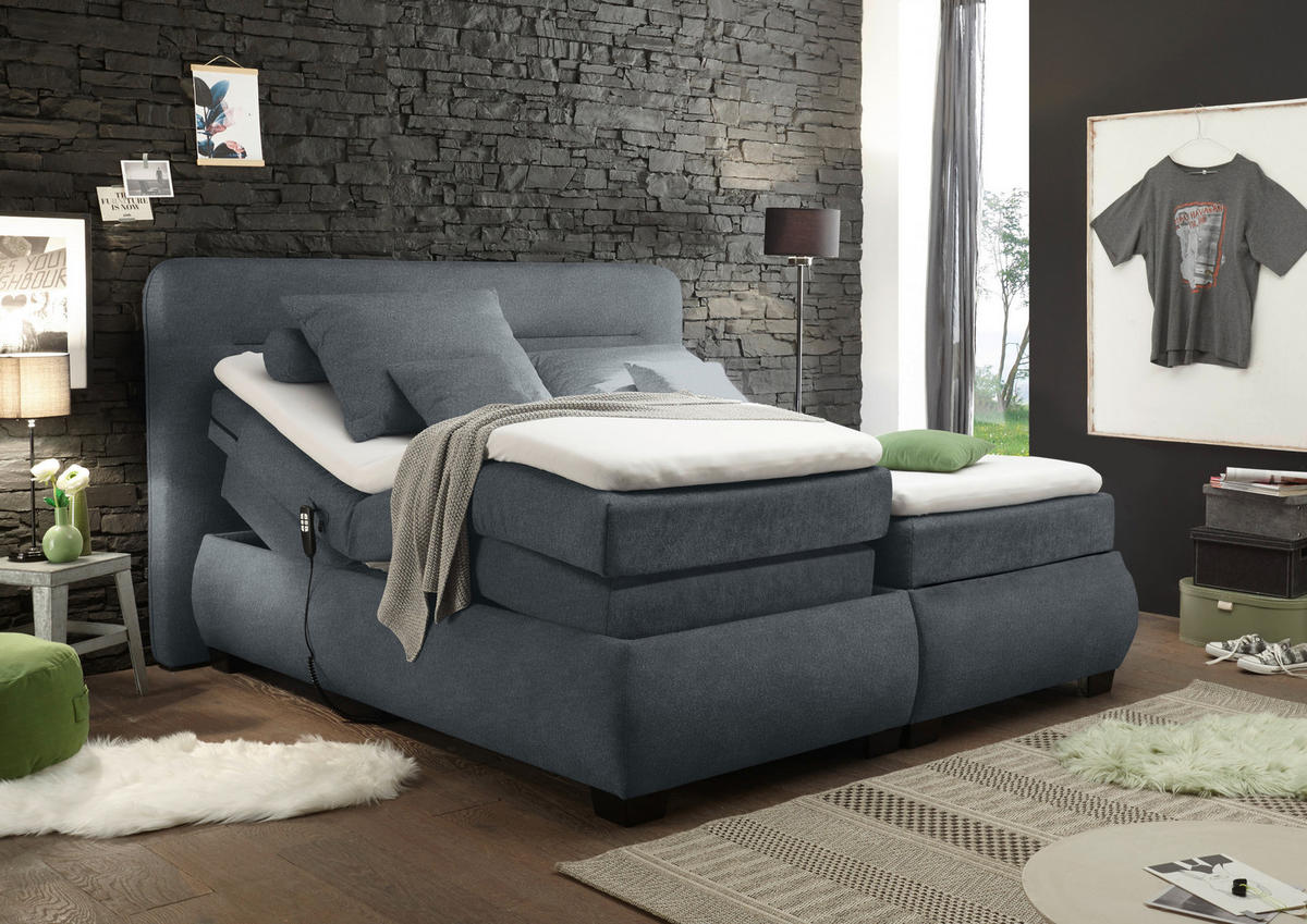 BOXSPRING-ÁGY 180/200 cm  antracit  - fekete/antracit, Konventionell, műanyag/textil (180/200cm) - MID.YOU