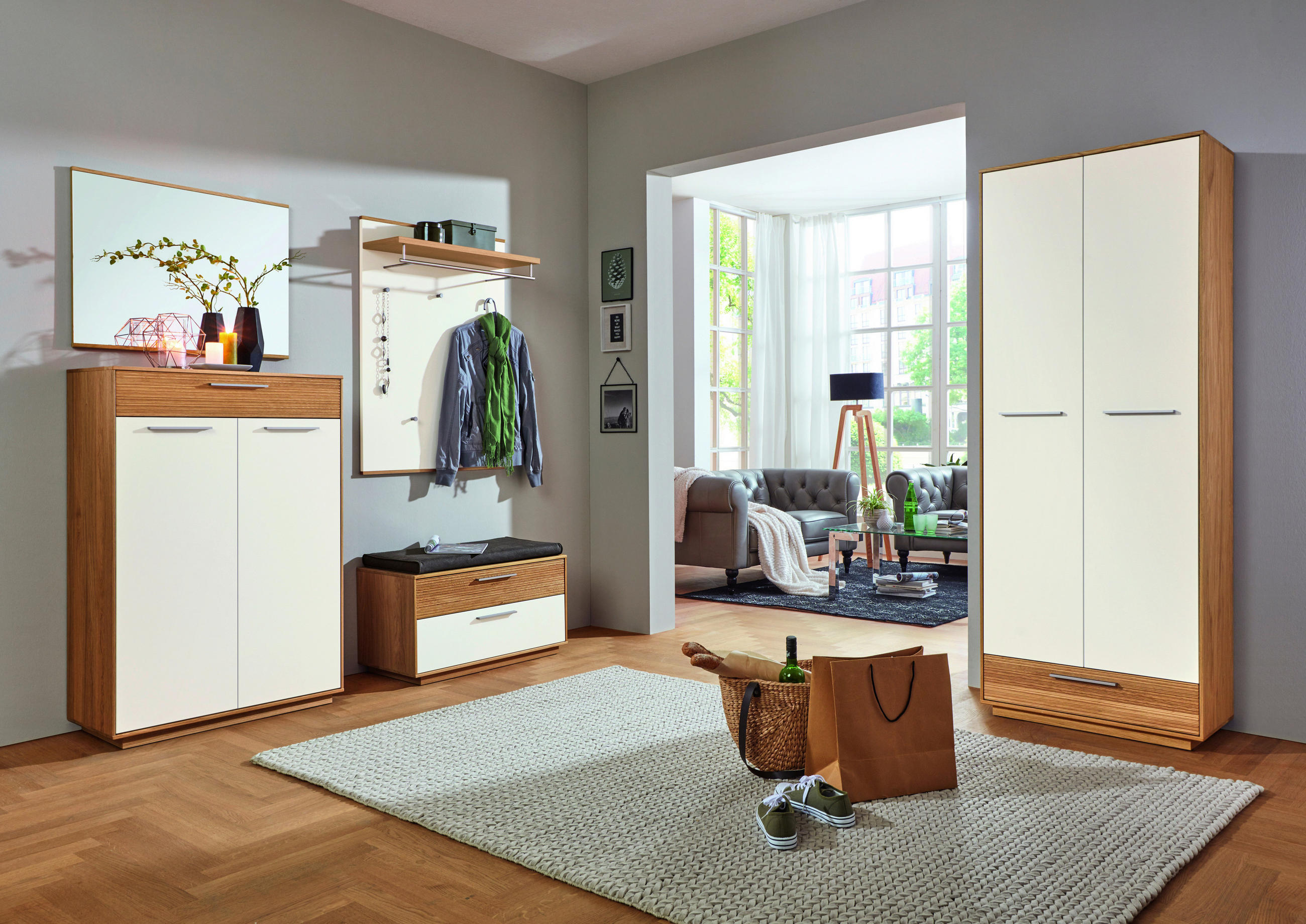SCHUHSCHRANK Eiche furniert, massiv, teilmassiv Weiß, Eichefarben - Eichefarben/Weiß, Design, Holz/Holzwerkstoff (86/124/37cm)