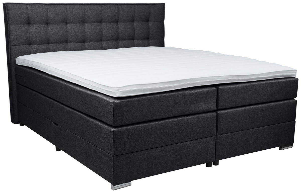 BOXSPRINGBETT 180/200 cm  in Schwarz  - Chromfarben/Schwarz, Konventionell, Kunststoff/Textil (180/200cm) - Boxxx
