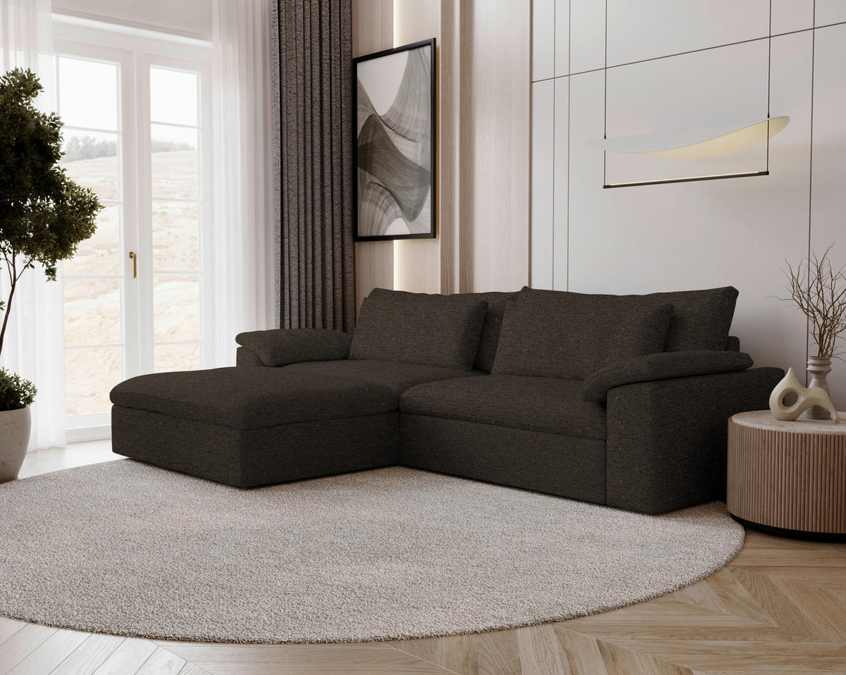 ECKSOFA Flachgewebe Schwarzbraun  - Schwarzbraun/Schwarz, Modern, Kunststoff/Textil (198/306cm) - Carryhome