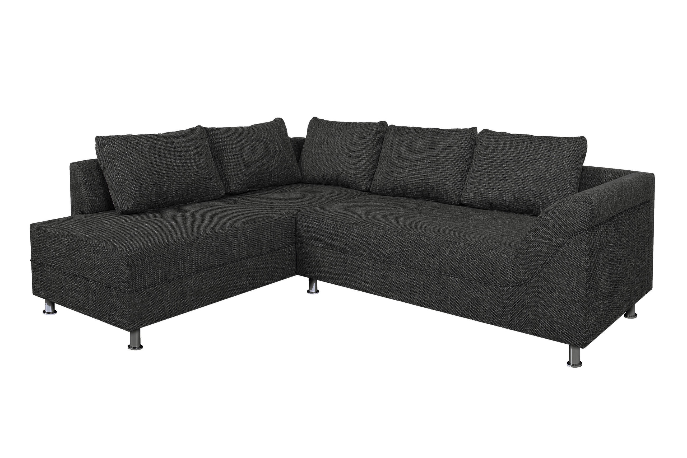 ECKSOFA Schwarz Webstoff  - Chromfarben/Schwarz, Design, Kunststoff/Textil (200/267cm) - P & B