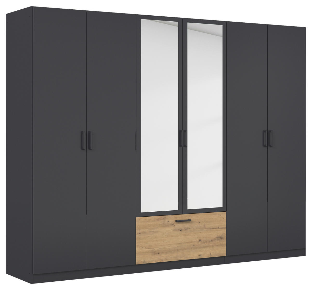 KLEIDERSCHRANK 271/210/54 cm,  in Grau, Eiche Artisan, 6-türig  - Eiche Artisan/Grau, Basics, Holzwerkstoff/Metall (271/210/54cm) - Rauch Möbel