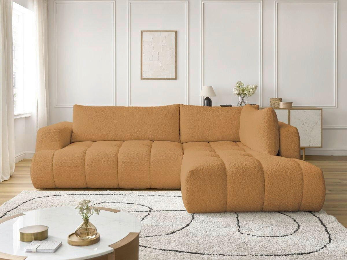 ECKSCHLAFSOFA EVEREST Bouclé Gelb  inkl. Rückenkissen, Schlaffunktion  - Gelb/Schwarz, MODERN, Kunststoff/Textil (282/204cm)