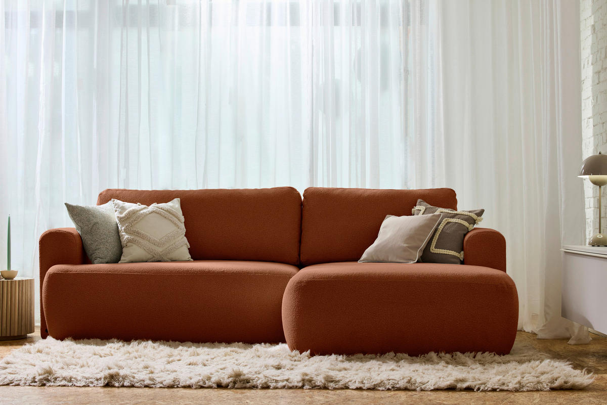 ECKSOFA Rostfarben Bouclé Rückenkissen, Rücken echt  - Rostfarben/Schwarz, KONVENTIONELL, Kunststoff/Textil (257/170cm) - Tom Tailor