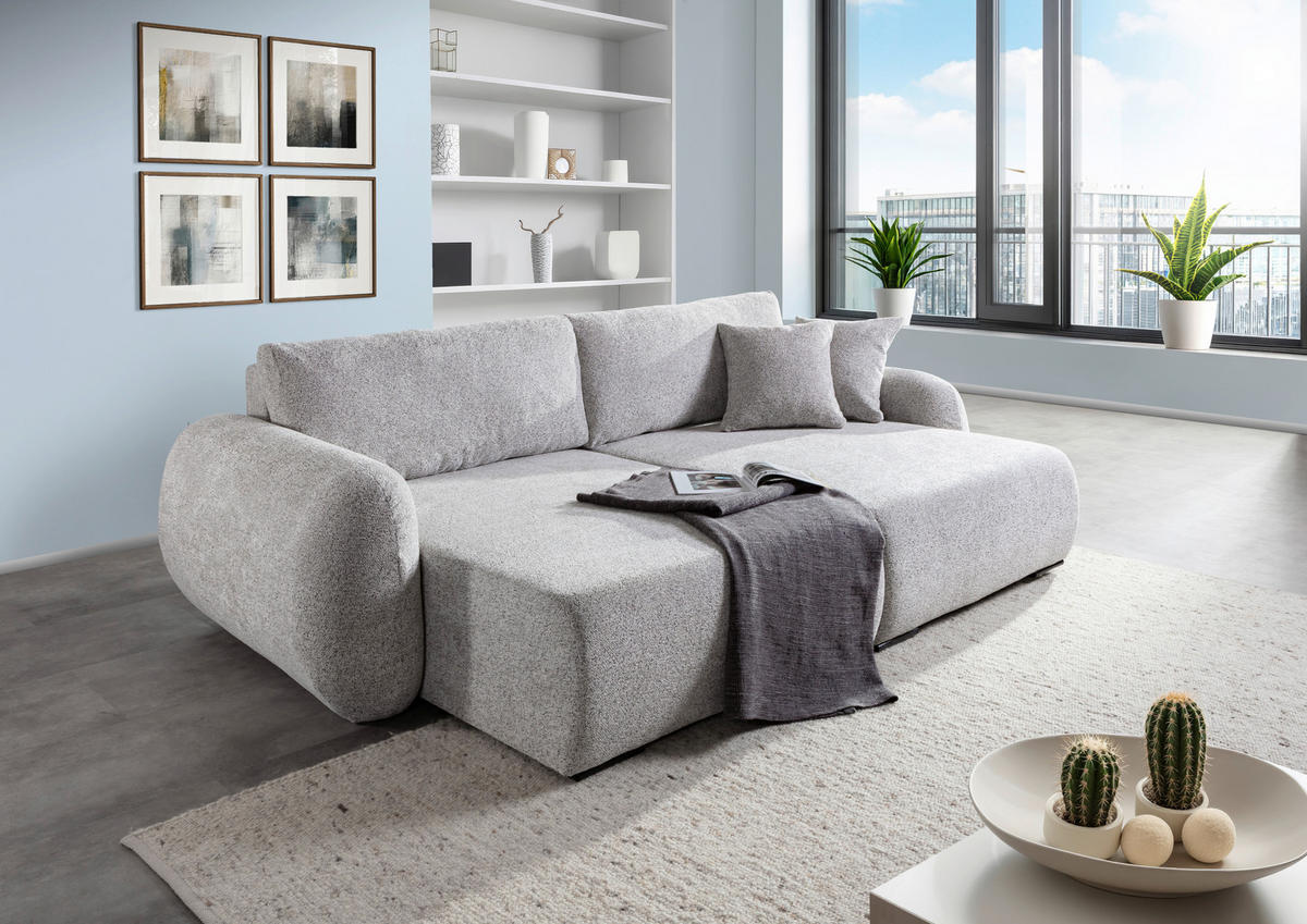 BIGSOFA Flachgewebe Grau  - Schwarz/Grau, KONVENTIONELL, Kunststoff/Textil (250/72/145cm) - Carryhome
