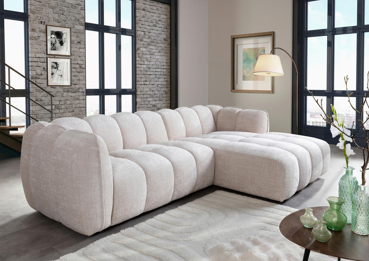 ECKSOFA Chenille Creme  - Creme/Schwarz, Konventionell, Kunststoff/Textil (272/172cm) - Carryhome