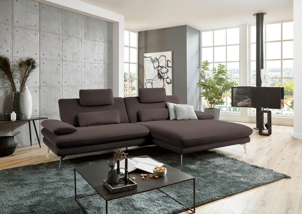 ECKSOFA in Webstoff Dunkelbraun  - Dunkelbraun/Schwarz, Design, Textil/Metall (284/184cm) - Dieter Knoll