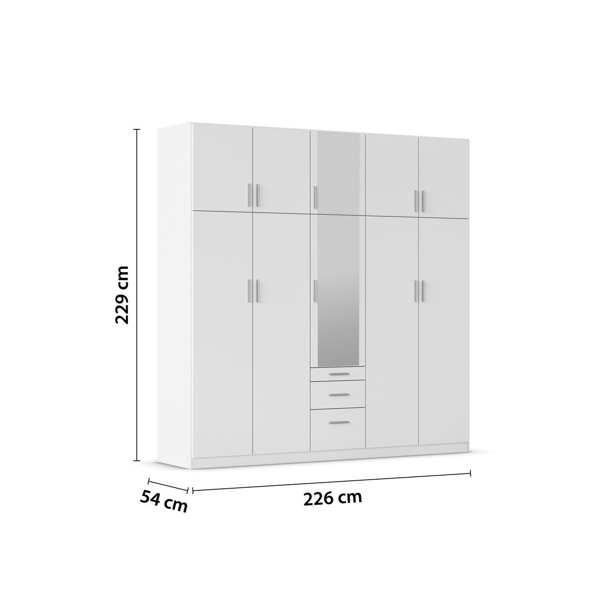GARDEROB MED GÅNGJÄRN 226/229/54 cm 10-dörrar - vit/aluminiumfärg, Design, trämaterial/plast (226/229/54cm) - Rauch Möbel