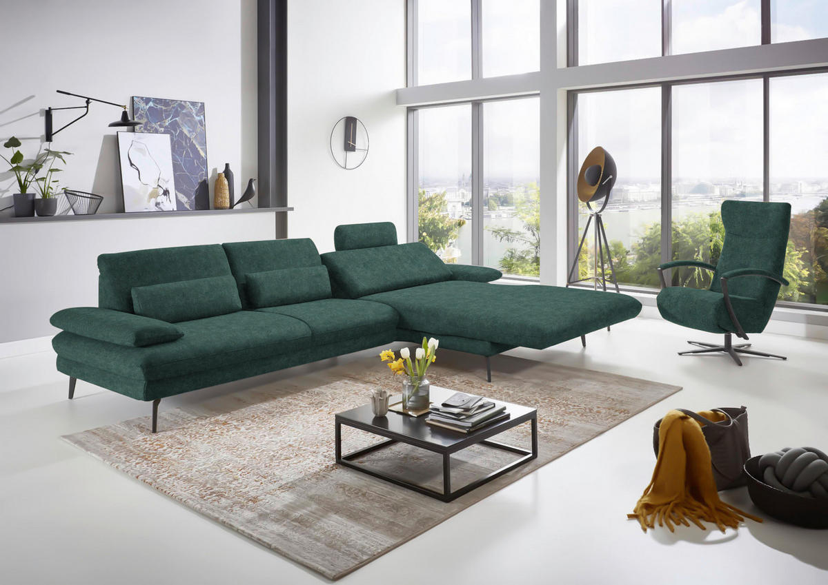 ECKSOFA in Velours Blau, Grün  310/180 cm  - Blau/Schwarz, Design, Textil/Metall (310/180cm) - Dieter Knoll