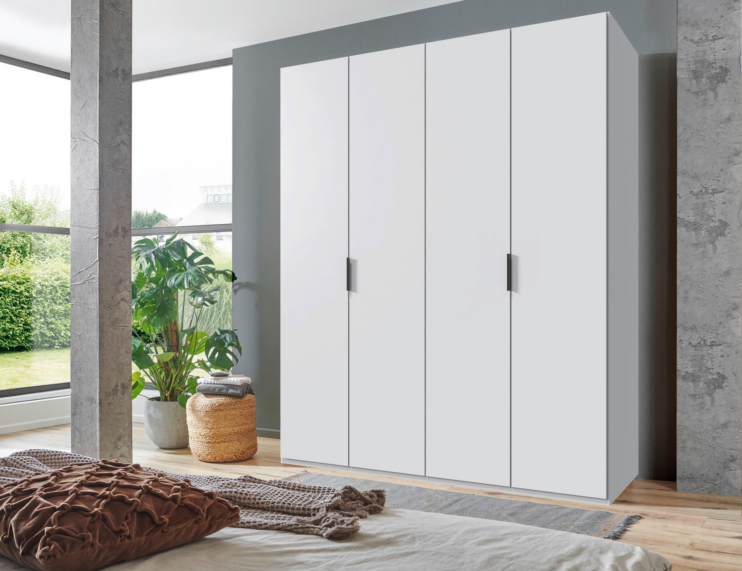 FALTTÜRENSCHRANK 200/236/58 cm 4-türig Weiß  - Schwarz/Weiß, Design, Holzwerkstoff (200/236/58cm) - Boxxx