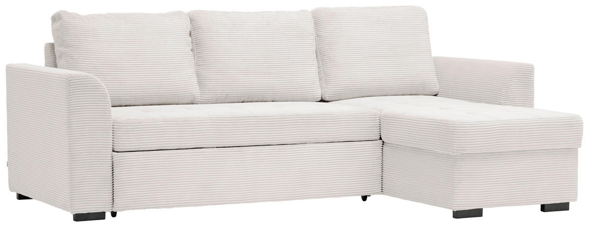 ECKSOFA Creme Cord, Velours  - Creme/Schwarz, Design, Kunststoff/Textil (155/243cm) - Xora