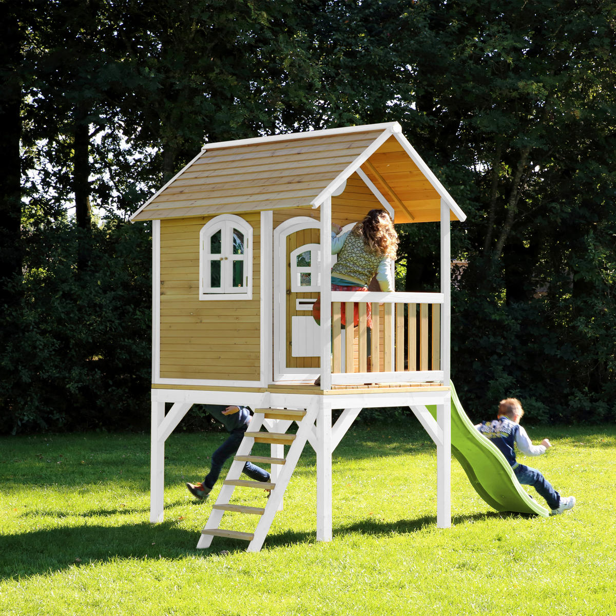 SPIELHAUS 318/272/191 cm  - Braun/Weiß, KONVENTIONELL, Holz (318/272/191cm) - Ambia Garden