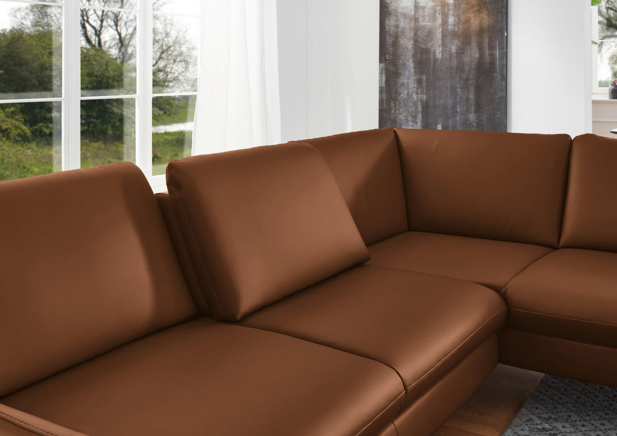 ECKSOFA in Echtleder Hellbraun  - Hellbraun/Alufarben, Konventionell, Leder/Metall (284/220cm) - Beldomo Premium