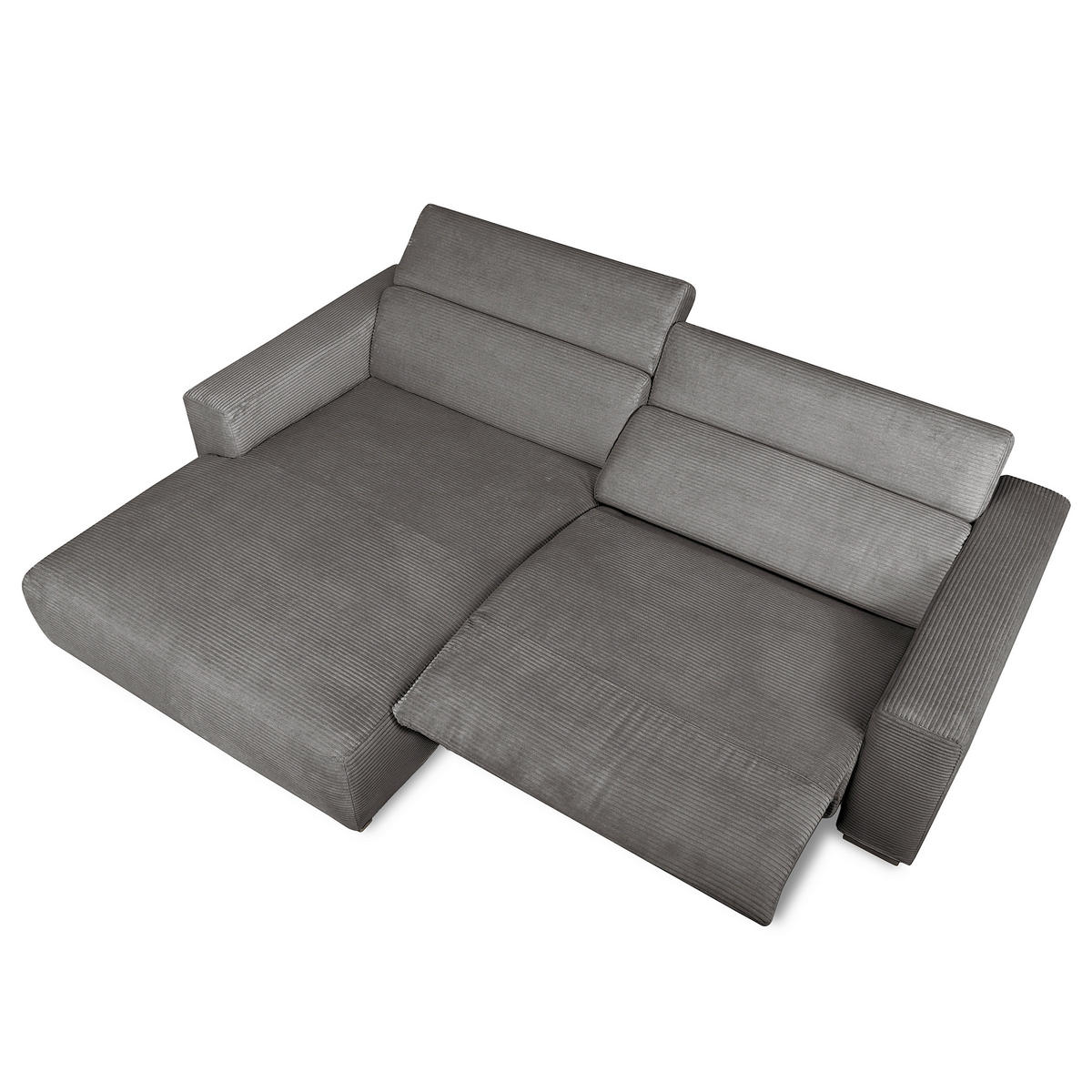 ECKSOFA RENO Grau Cord Relaxfunktion, Kopfteilverstellung  - Schwarz/Grau, Design, Kunststoff/Textil (184/248cm) - Livetastic