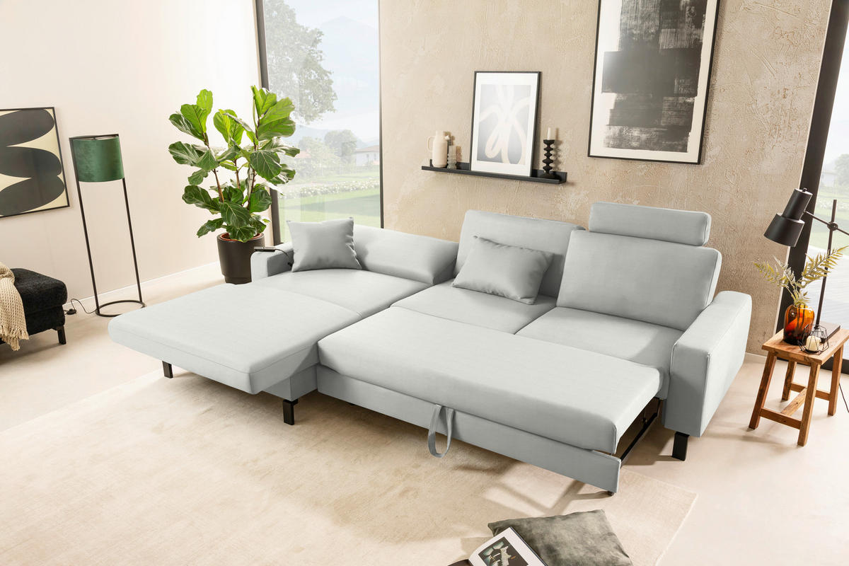 ECKSOFA  in Cord Weiß Rücken echt, Sitztiefenverstellung  185/298 cm  - Schwarz/Weiß, Design, Textil/Metall (185/298cm) - Pure Home Lifestyle