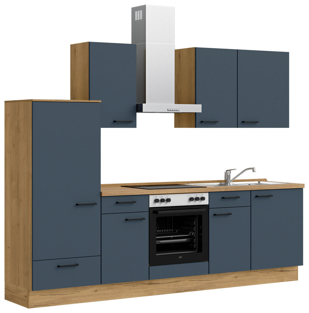 KÜCHENBLOCK 270 cm   in Eichefarben, Dunkelblau  - Eichefarben/Schwarz, MODERN, Holzwerkstoff/Metall (270cm) - Nobilia