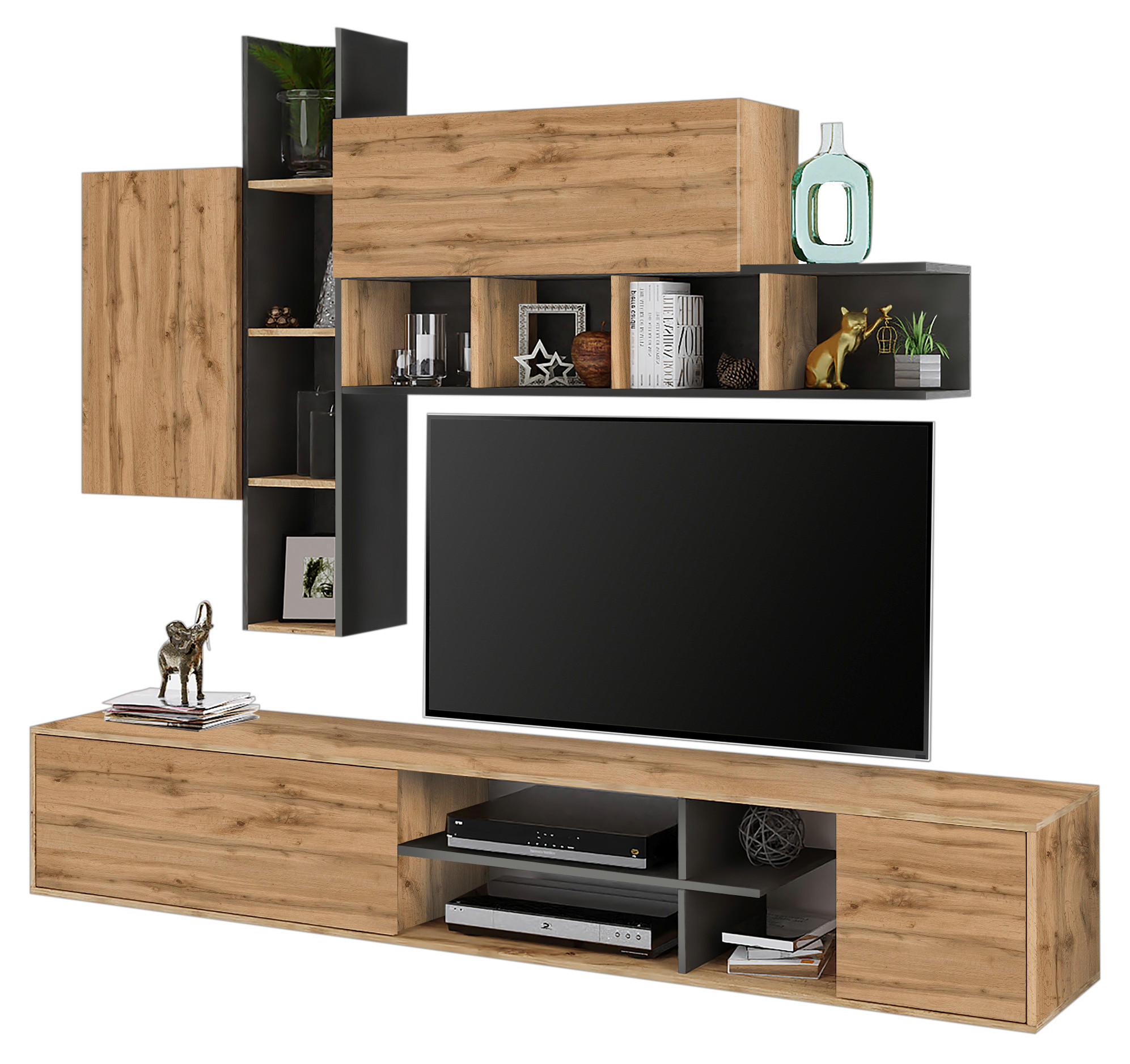 FLEKSIBILNI REGAL ZA SOBU grafitno siva, hrast wotan   - hrast wotan/grafitno siva, Moderno, pločasti materijal (220/180/40cm) - Mömax