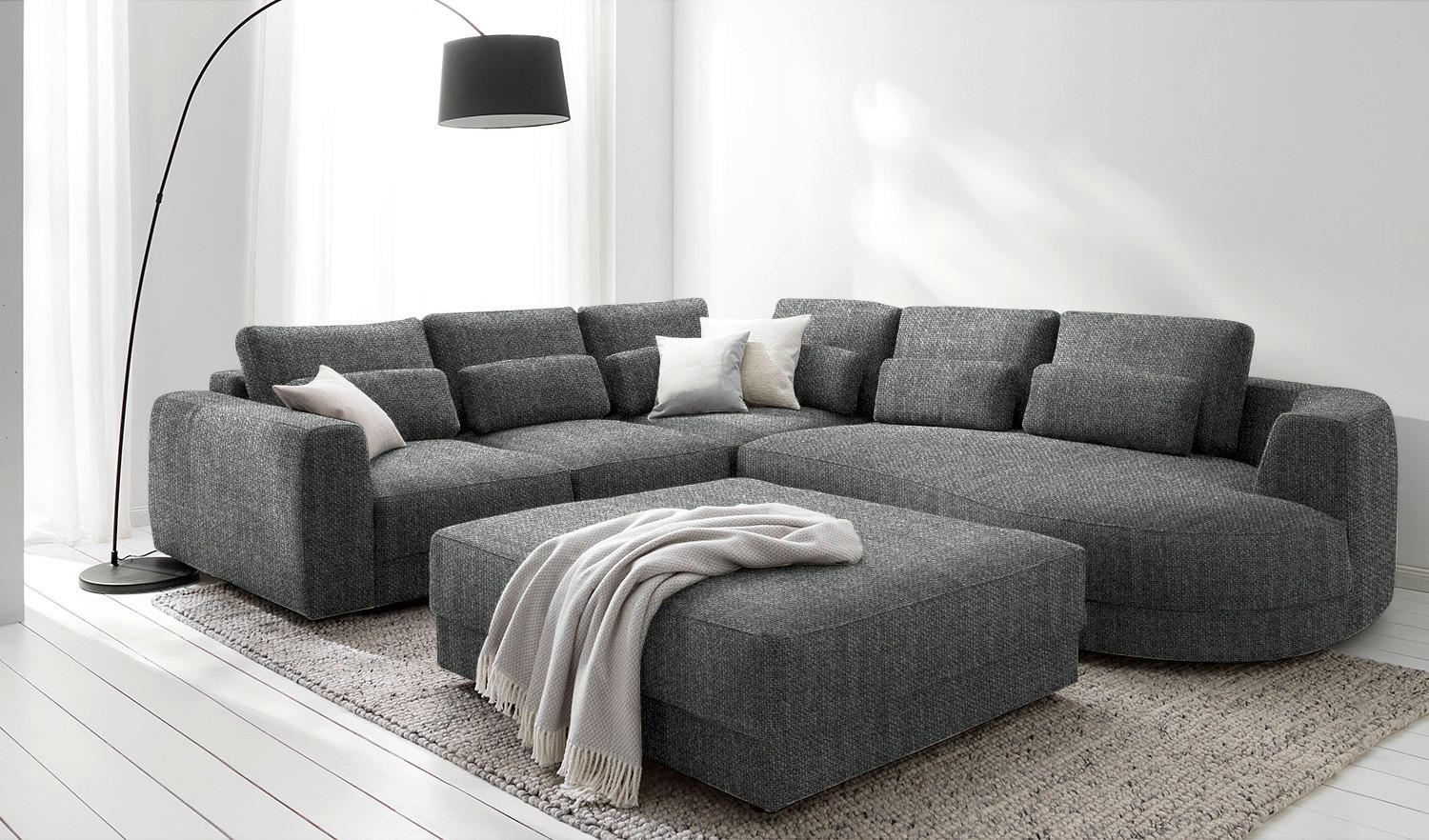 HOCKER in Textil Grau  - Schwarz/Grau, Design, Kunststoff/Textil (105/38/117cm) - home24