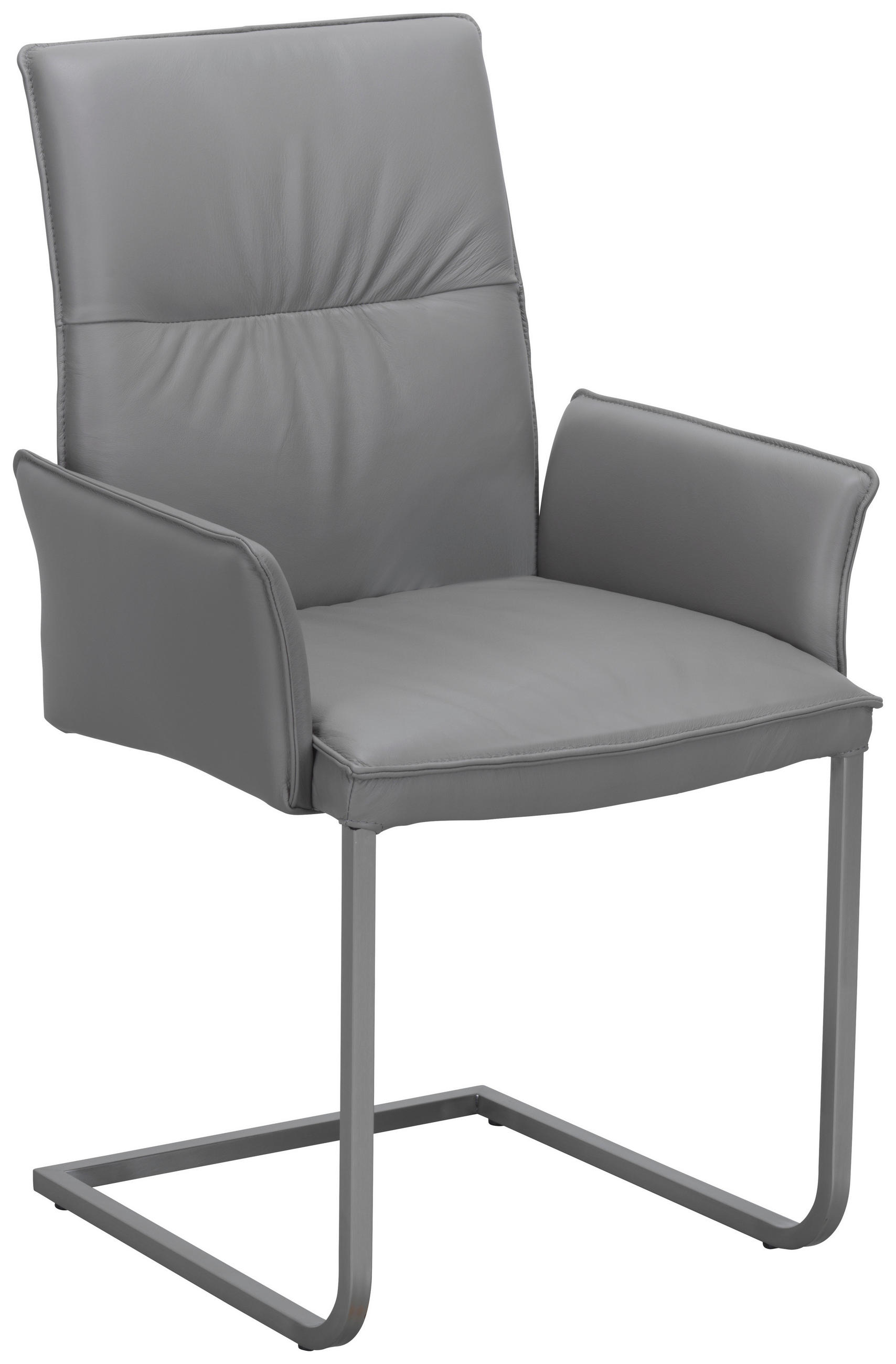 ARMLEHNSTUHL  in Edelstahl Echtleder pigmentiert  - Edelstahlfarben/Grau, Design, Leder/Metall (55/90,5/58,5cm) - Novel