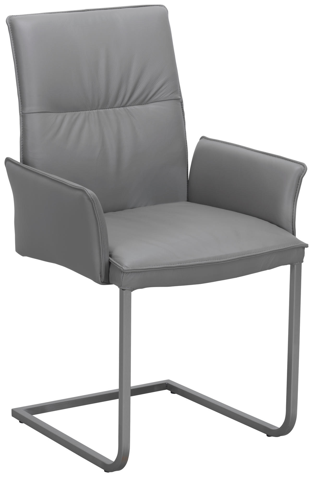 ARMLEHNSTUHL Edelstahl Echtleder pigmentiert  - Edelstahlfarben/Grau, Design, Leder/Metall (55/90,5/58,5cm) - Novel