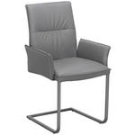 ARMLEHNSTUHL  in Edelstahl Echtleder pigmentiert  - Edelstahlfarben/Grau, Design, Leder/Metall (55/90,5/58,5cm) - Novel