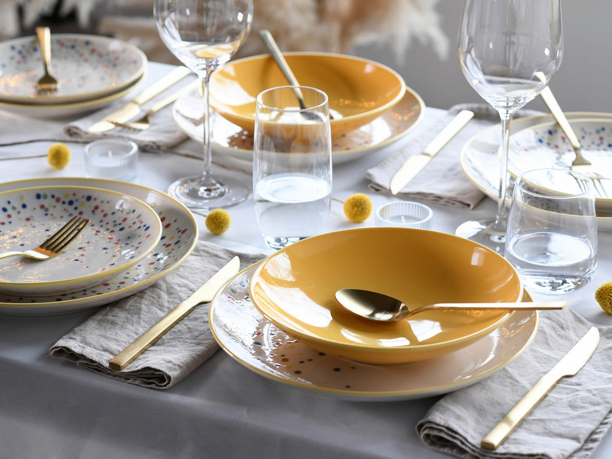 TAFELSERVICE Joy Gelb-bunt 12-teilig  - Gelb/Creme, Basics, Keramik (31,5/31/37null) - Creatable