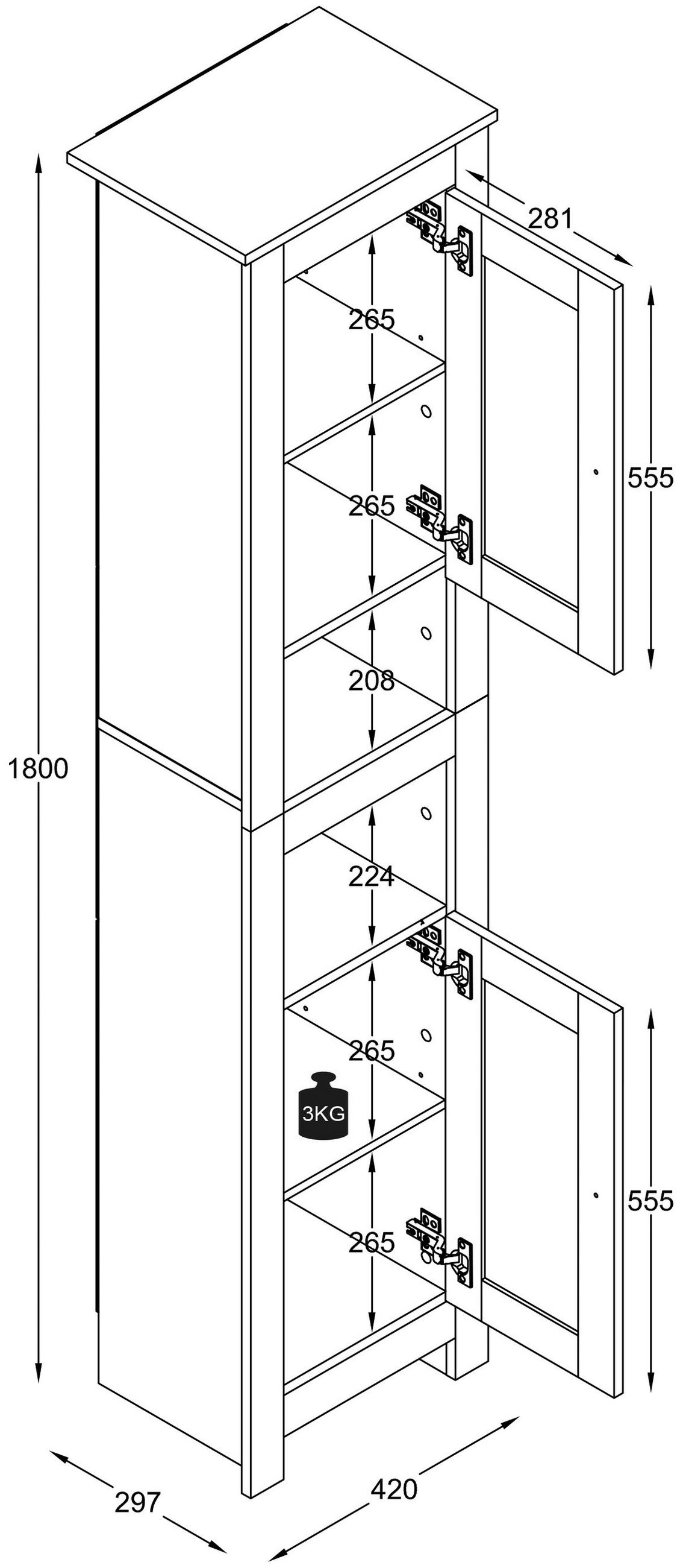 HOCHSCHRANK 42/180/30 cm  - Honigeiche/Eichefarben, MODERN, Holzwerkstoff (42/180/30cm) - MID.YOU