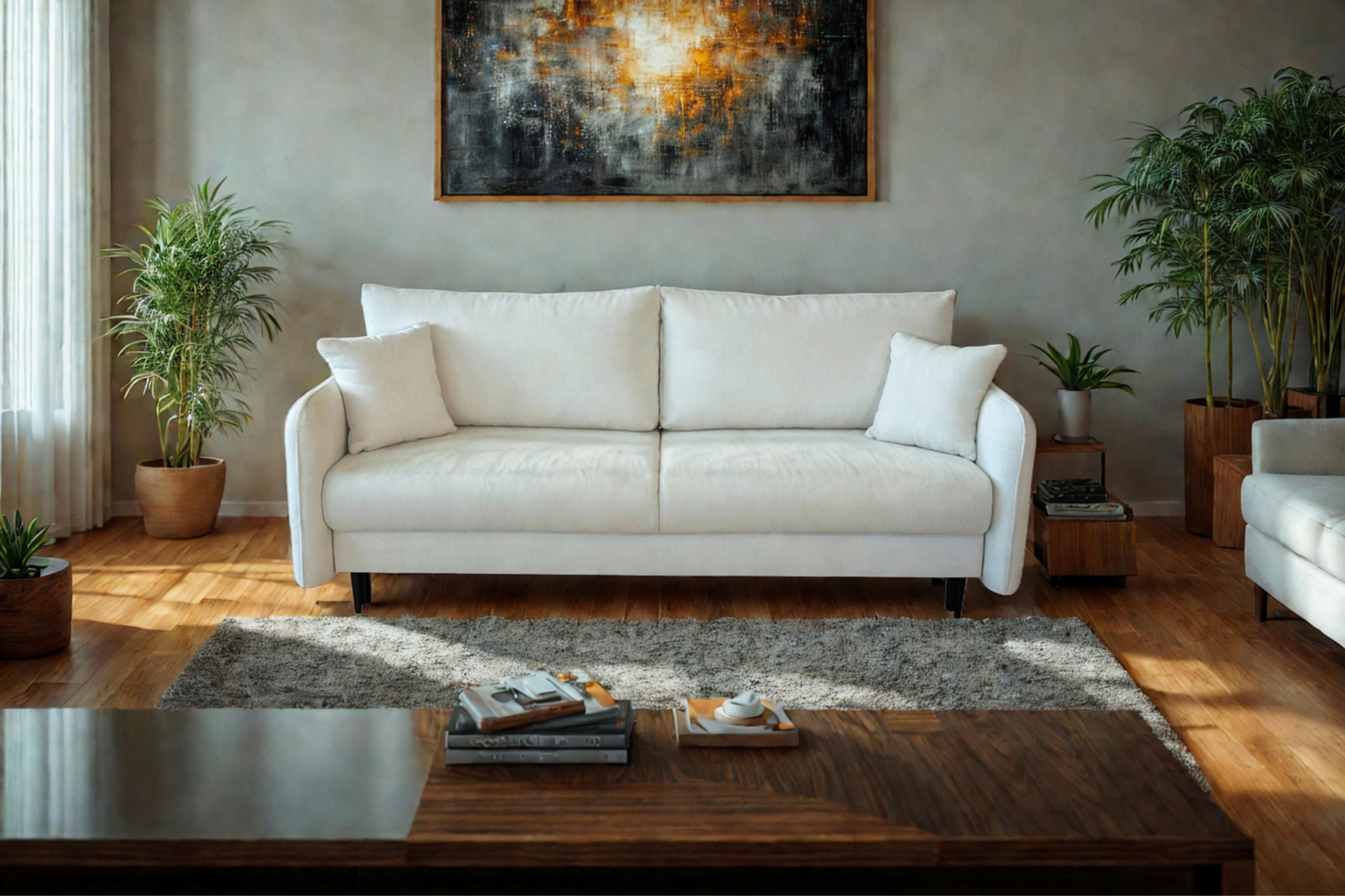 SCHLAFSOFA Webstoff Weiß  - Schwarz/Weiß, Design, Holz/Kunststoff (216/96/102cm) - MID.YOU