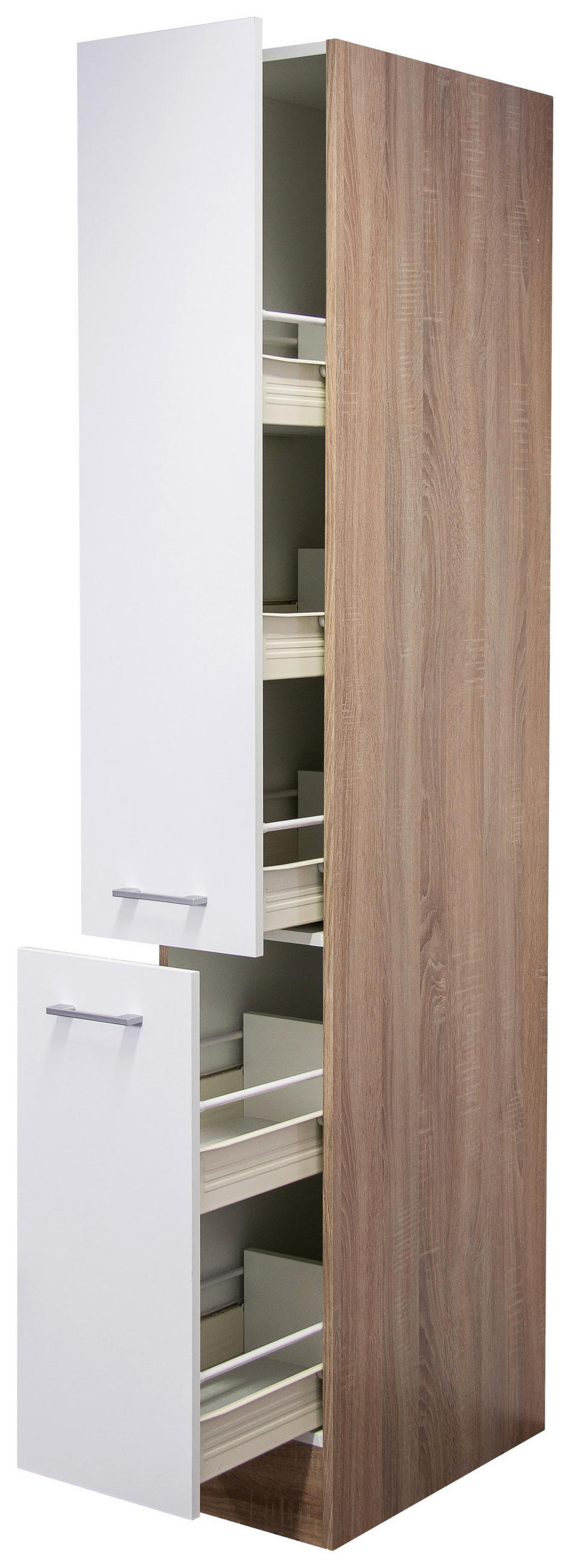 APOTHEKERSCHRANK 30/200/57 cm in Weiß, Sonoma Eiche - Alufarben/Weiß, KONVENTIONELL, Holzwerkstoff/Kunststoff (30/200/57cm) - FlexWell
