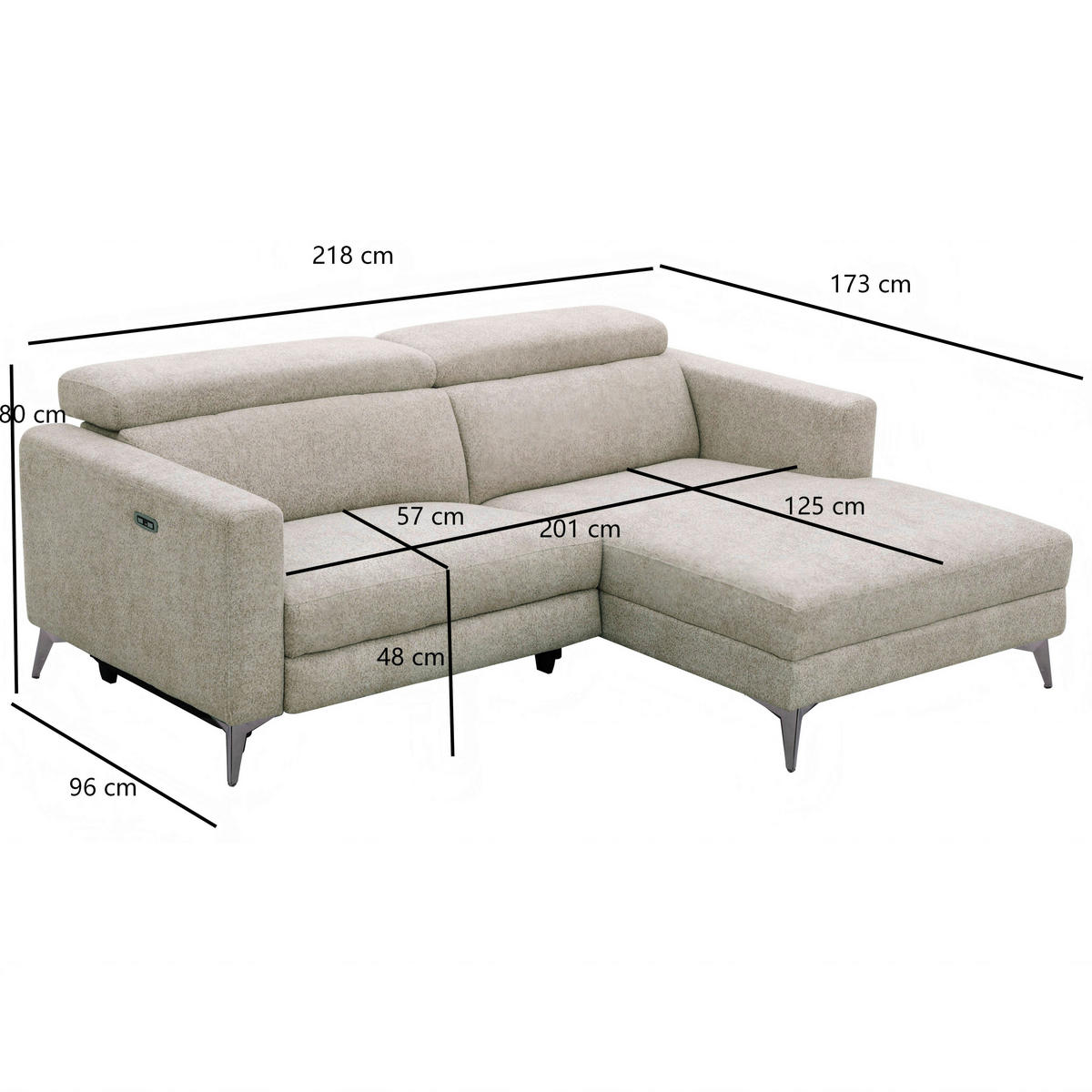ECKSOFA Beigebraun Chenille  - Chromfarben/Beigebraun, Design, Textil/Metall (218/173cm) - Carryhome