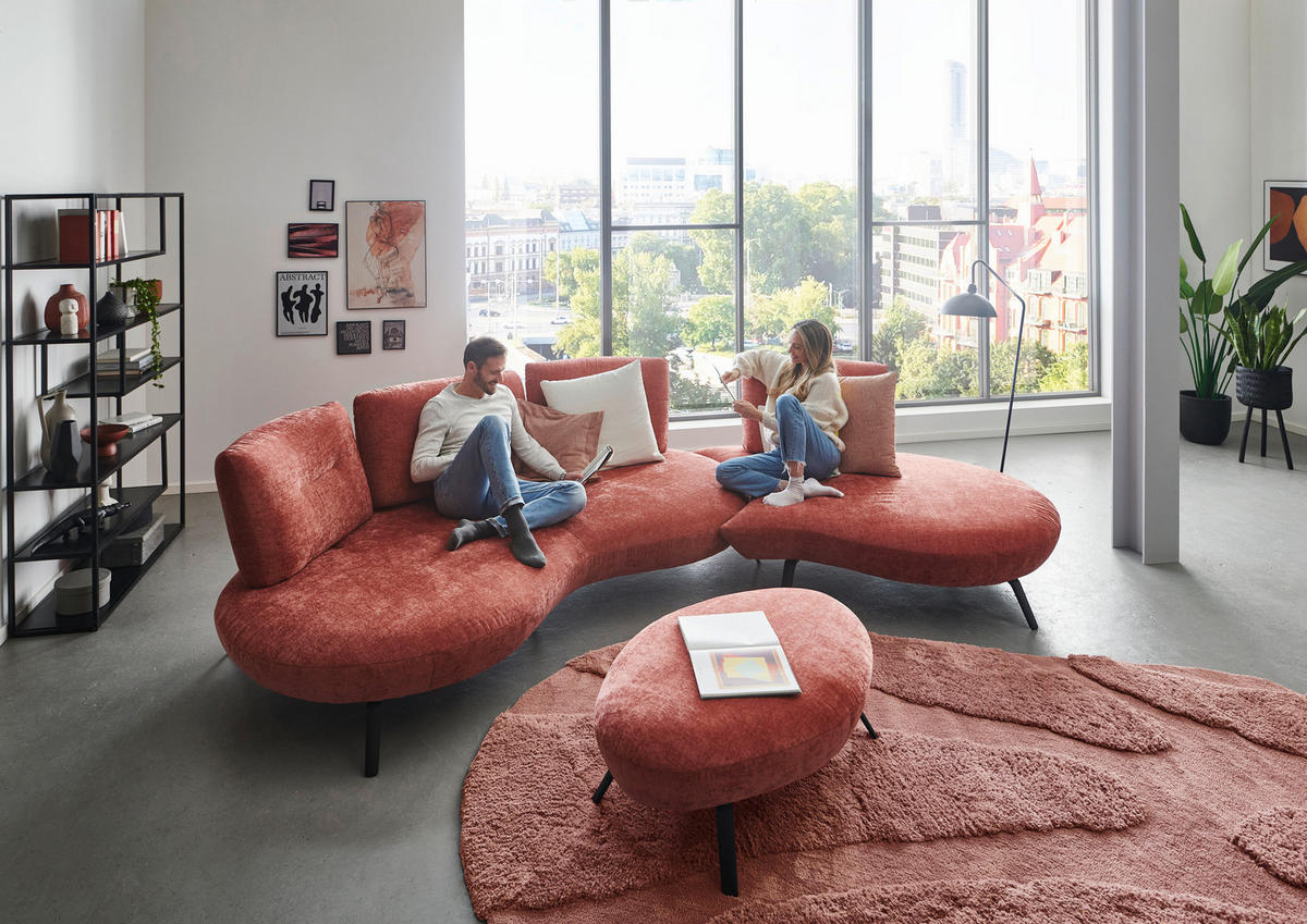 BIGSOFA Flachgewebe Rot  - Rot/Schwarz, Design, Textil/Metall (456/93/138cm) - Moderano