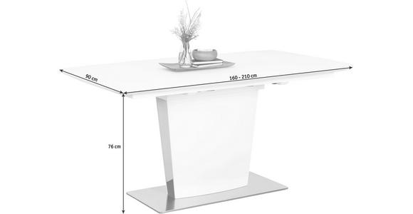 ESSTISCH in Metall, Glas, Holzwerkstoff 160-210/90/76 cm - Edelstahlfarben/Weiß, Design, Glas/Holzwerkstoff (160-210/90/76cm) - Novel