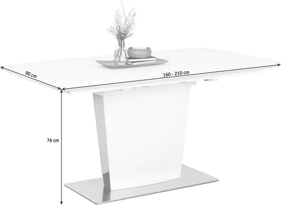 ÉTKEZŐASZTAL - nemesacélszínű/fehér, Design, faalapú anyag/Üveg (160-210/90/76cm) - Novel