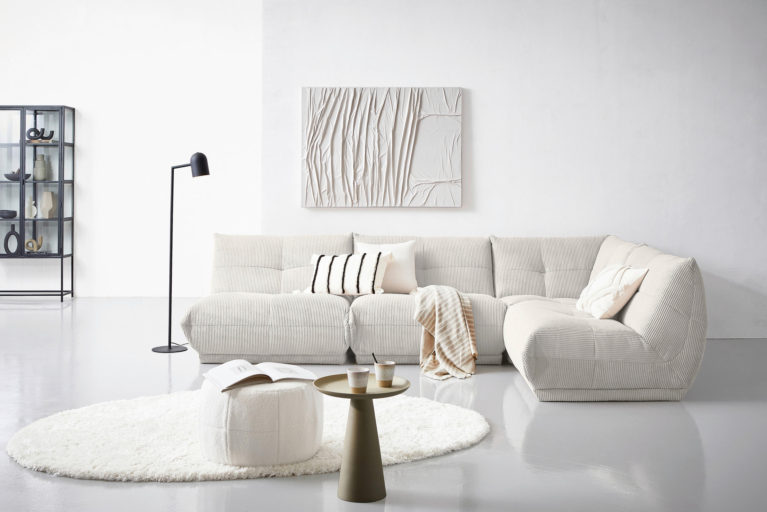 ECKSOFA in Cord Weiss - Weiss, Trend, Textil (315/210cm) - Livetastic