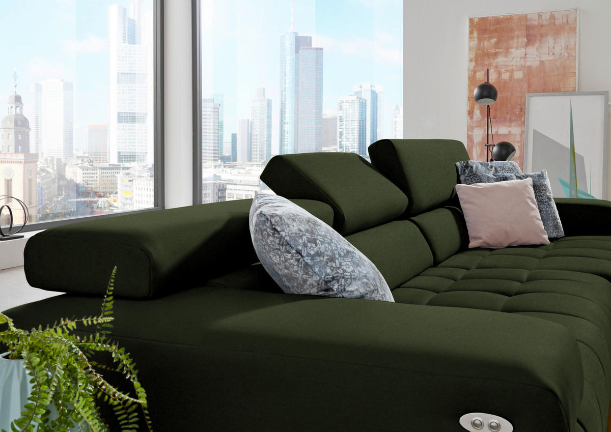 ECKSOFA Mikrofaser Waldgrün  - Waldgrün/Silberfarben, Design, Textil/Metall (335/190cm) - Beldomo Speed