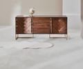 SIDEBOARD Akazie furniert Akaziefarben Einlegeböden  - Messingfarben/Akaziefarben, KONVENTIONELL, Holz/Metall (180/80/45cm) - Ambia Home