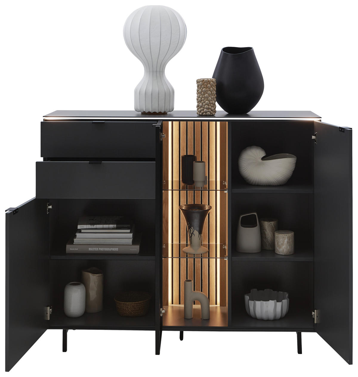 HIGHBOARD RIANI 141,2/120,1/40 cm 2 Schublade(n)  - Anthrazit/Schwarz, Design, Glas/Holz (141,2/120,1/40cm) - Dieter Knoll