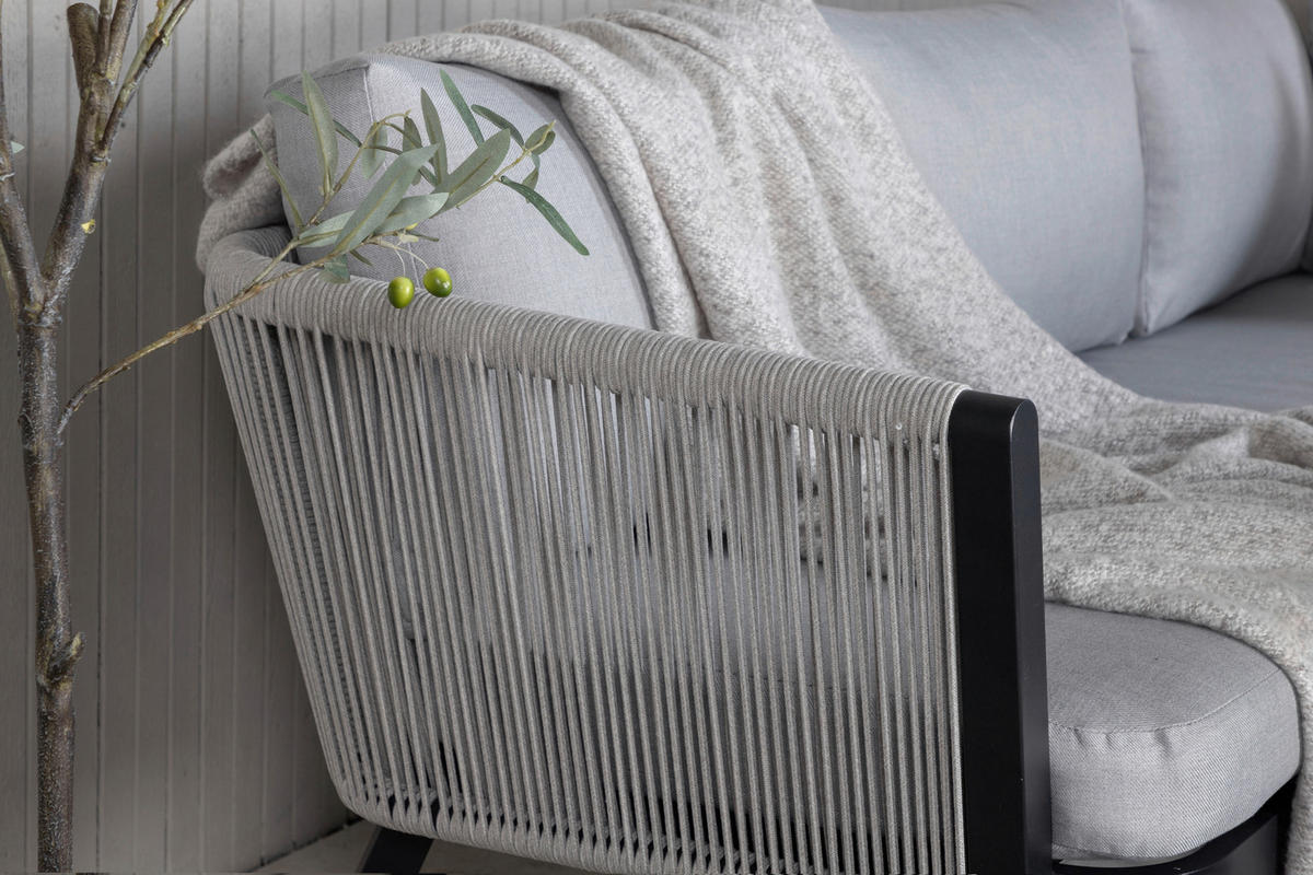 LOUNGEGARNITUR Aluminium  - Schwarz/Grau, KONVENTIONELL, Textil/Metall - Gardenson