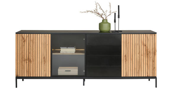SIDEBOARD  in 205,8/81/38 cm  - Eiche Wotan/Schwarz, KONVENTIONELL, Glas/Holzwerkstoff (205,8/81/38cm) - Xora