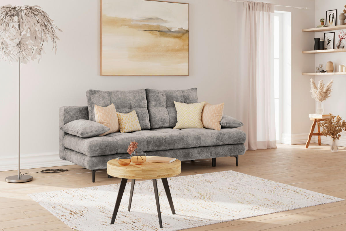 SCHLAFSOFA Chenille Grau  - Schwarz/Grau, Konventionell, Textil/Metall (203/94/96cm) - MID.YOU