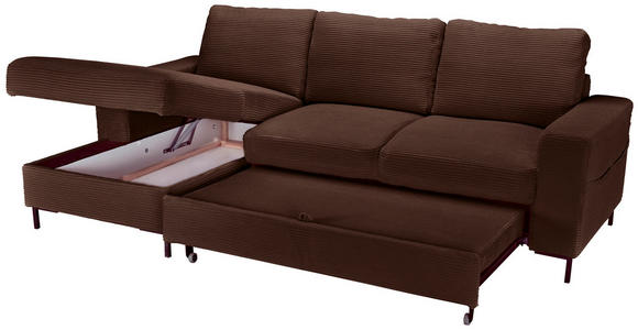 ECKSOFA Dunkelbraun Cord  - Dunkelbraun/Schwarz, KONVENTIONELL, Textil/Metall (150/240cm) - Carryhome