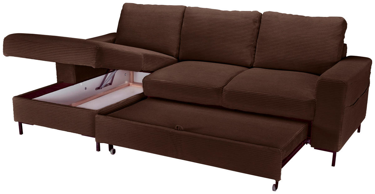 ECKSOFA Dunkelbraun Cord  - Dunkelbraun/Schwarz, KONVENTIONELL, Textil/Metall (150/240cm) - Carryhome