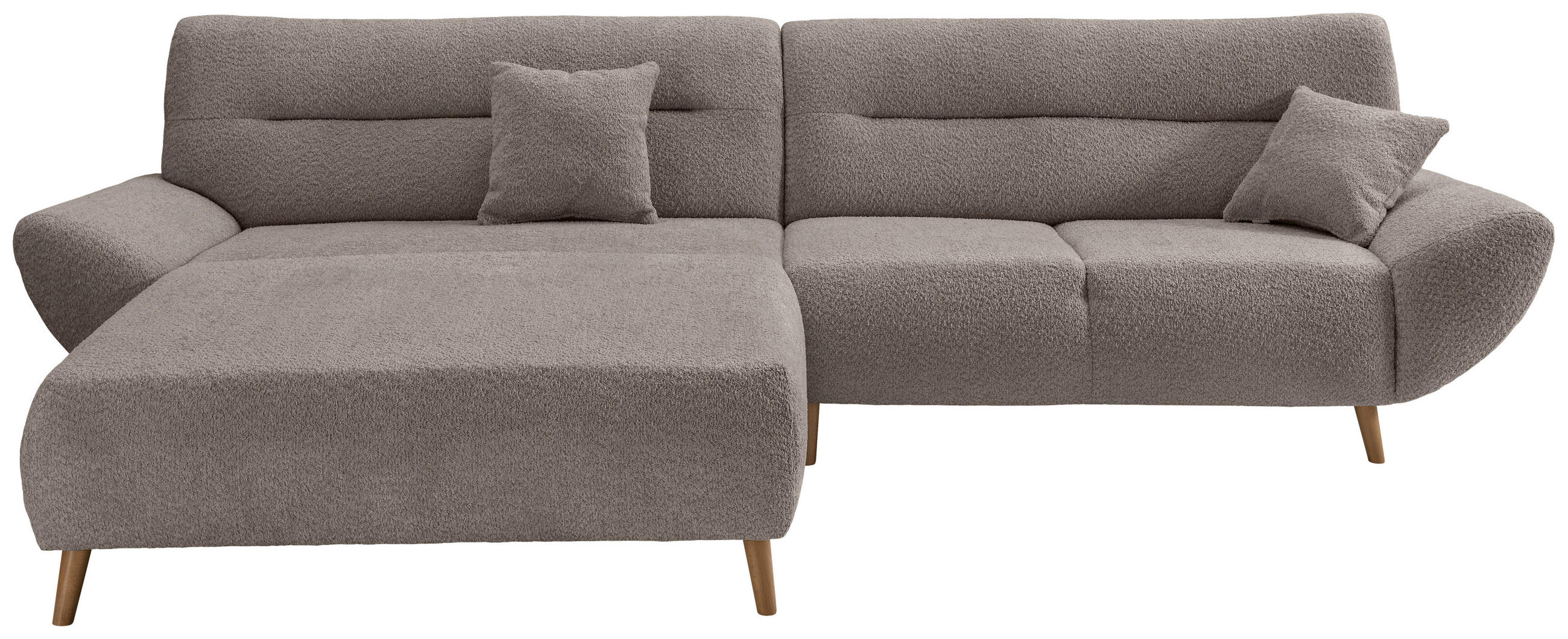 ECKSOFA in Bouclé Taupe   - Taupe/Wildeiche, KONVENTIONELL, Holz/Textil (166cm) - MID.YOU