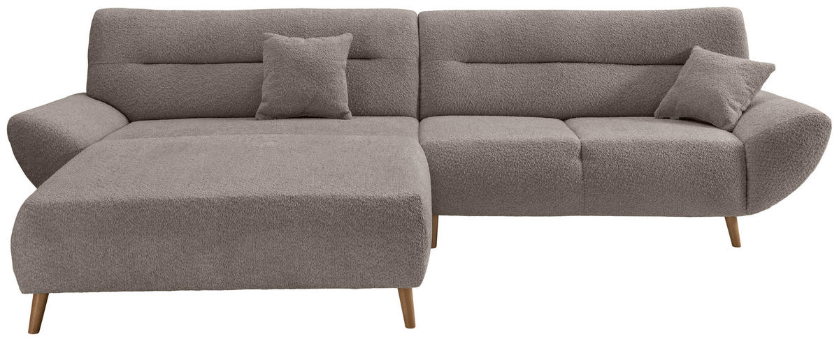 ECKSOFA Taupe Bouclé  - Taupe/Wildeiche, KONVENTIONELL, Holz/Textil (166cm) - MID.YOU