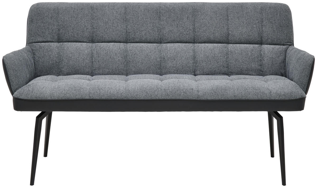 SITZBANK 162/88/63 cm Lederlook, Webstoff Grau, Schwarz  - Schwarz/Grau, MODERN, Textil/Metall (162/88/63cm) - Livetastic