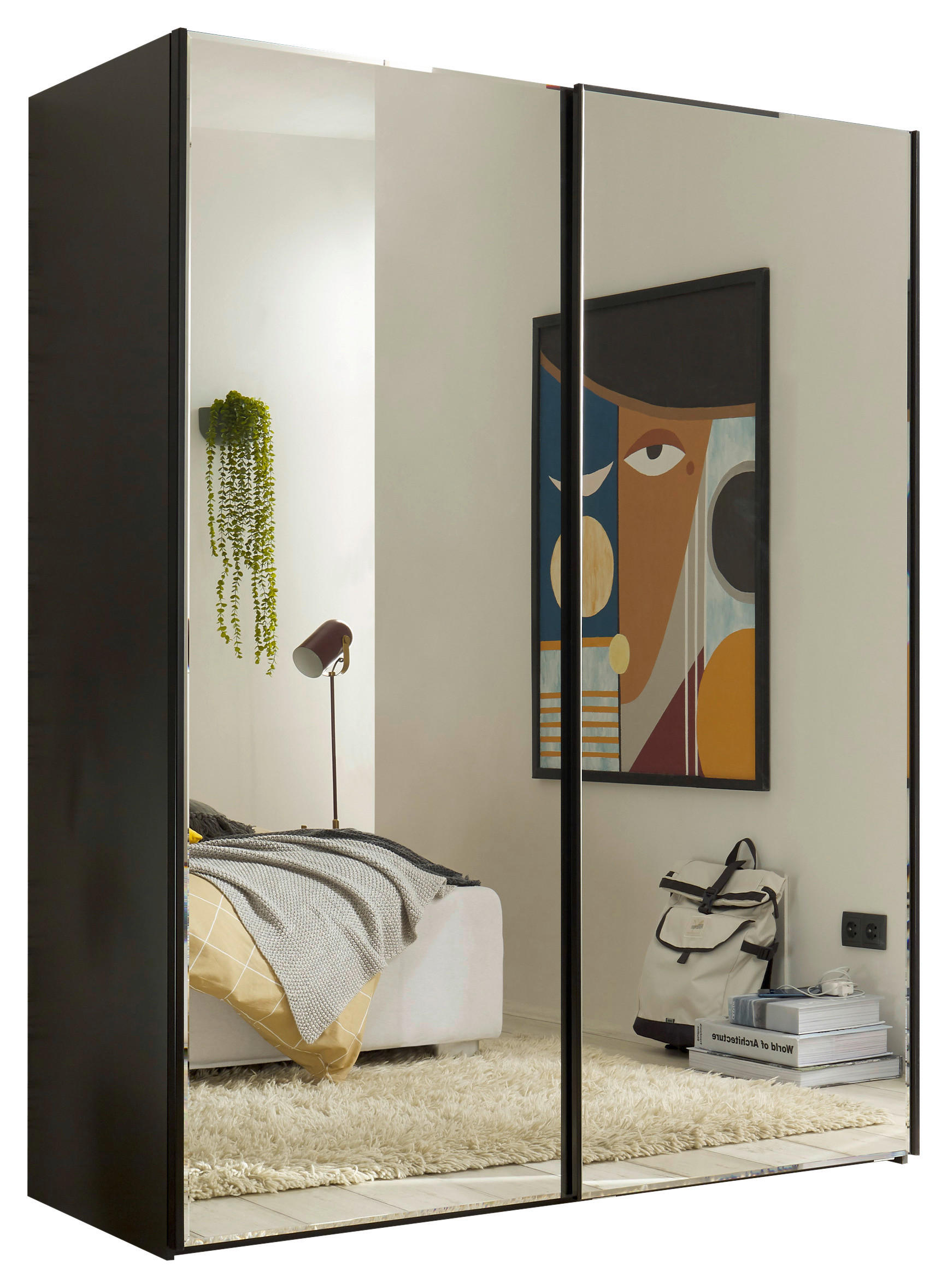 SCHWEBETÜRENSCHRANK 150/195/62 cm 2-türig  - Schwarz/Graphitfarben, KONVENTIONELL, Glas/Holzwerkstoff (150/195/62cm) - Boxxx